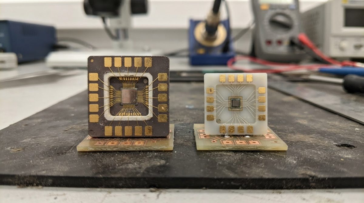 HTCC and LTCC ceramic packages placed side by side for visual comparison
