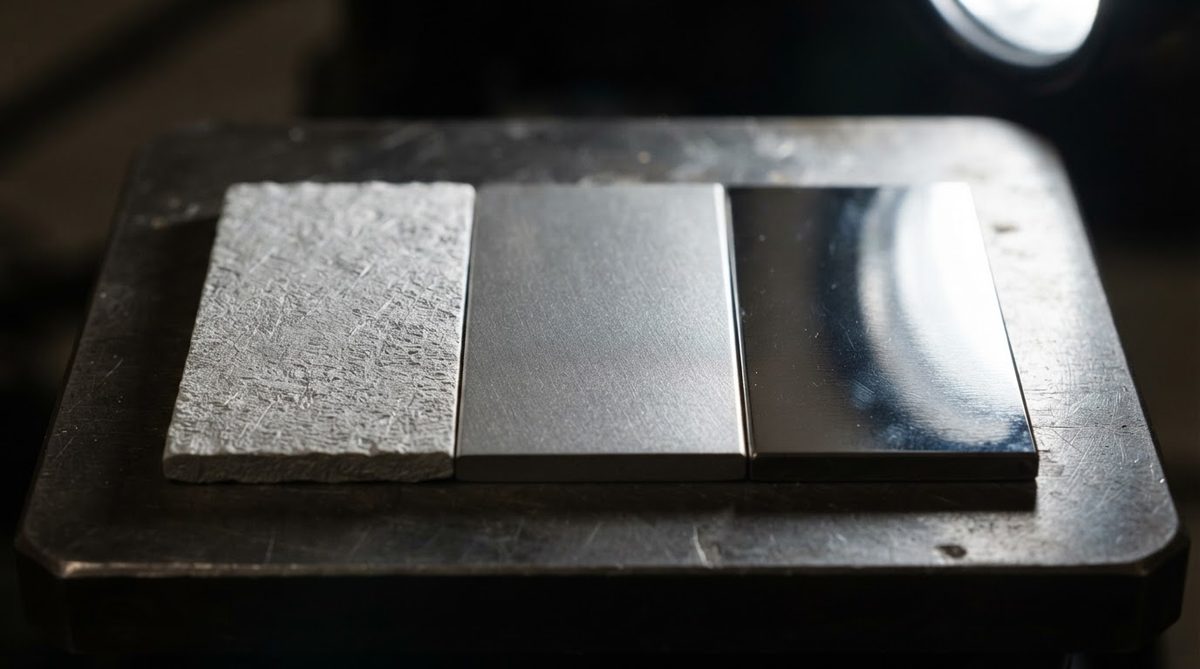 Ground, lapped, and polished ceramic substrates compared under angled light
