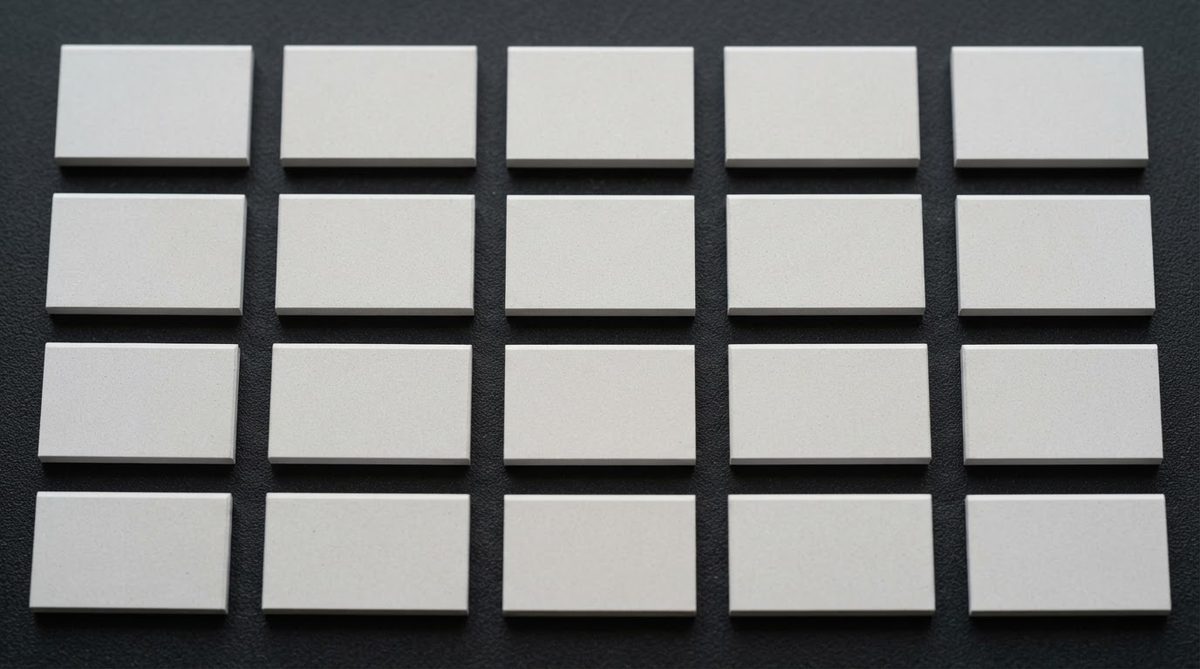 Singulated AlN thermal pads after laser cutting, showing clean edge quality