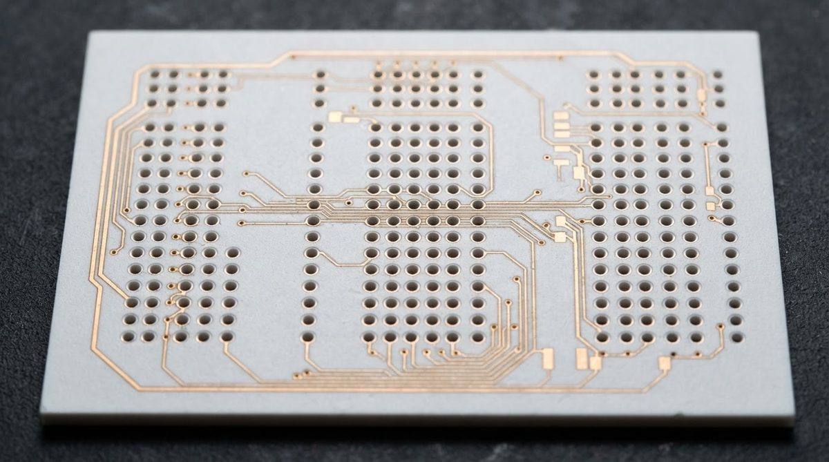 Array of laser-drilled vias on a fired alumina ceramic panel