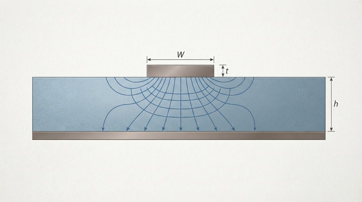 Cross-section diagram of a microstrip line on a ceramic substrate