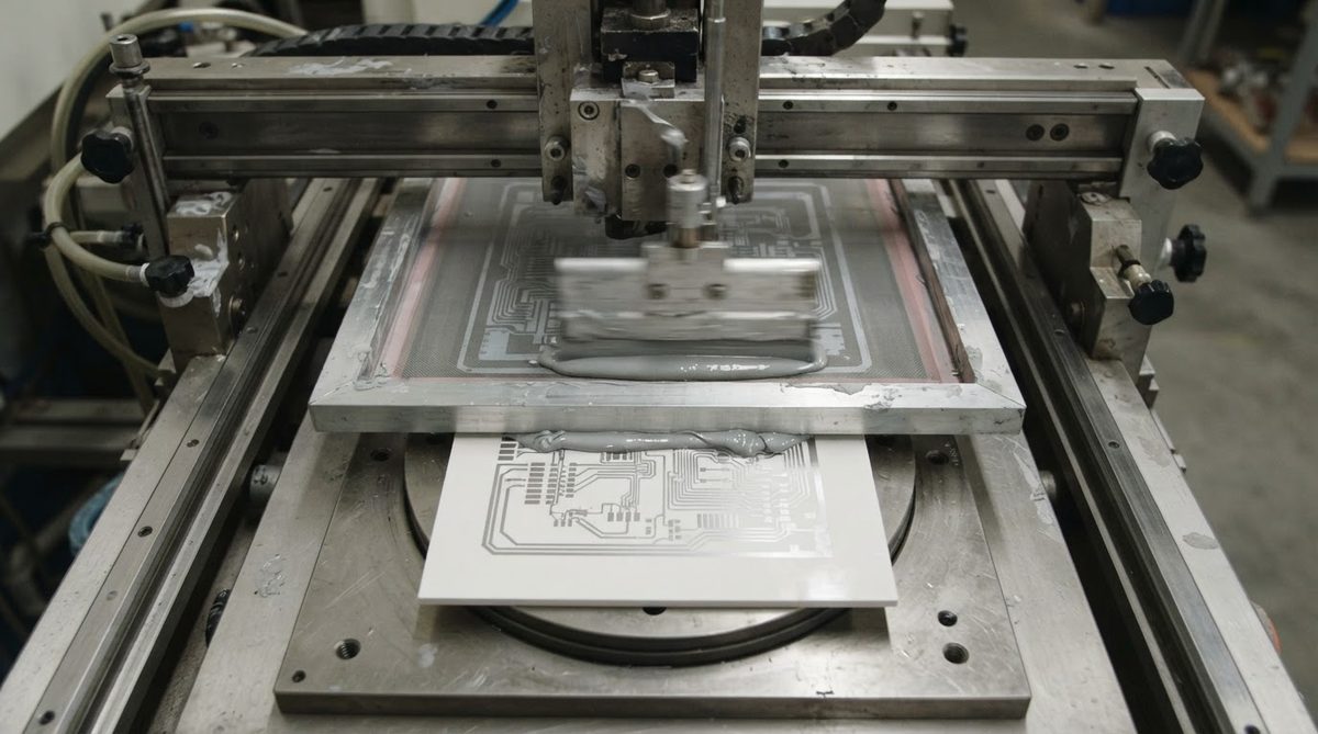 Thick-film screen printing of silver paste onto a ceramic panel