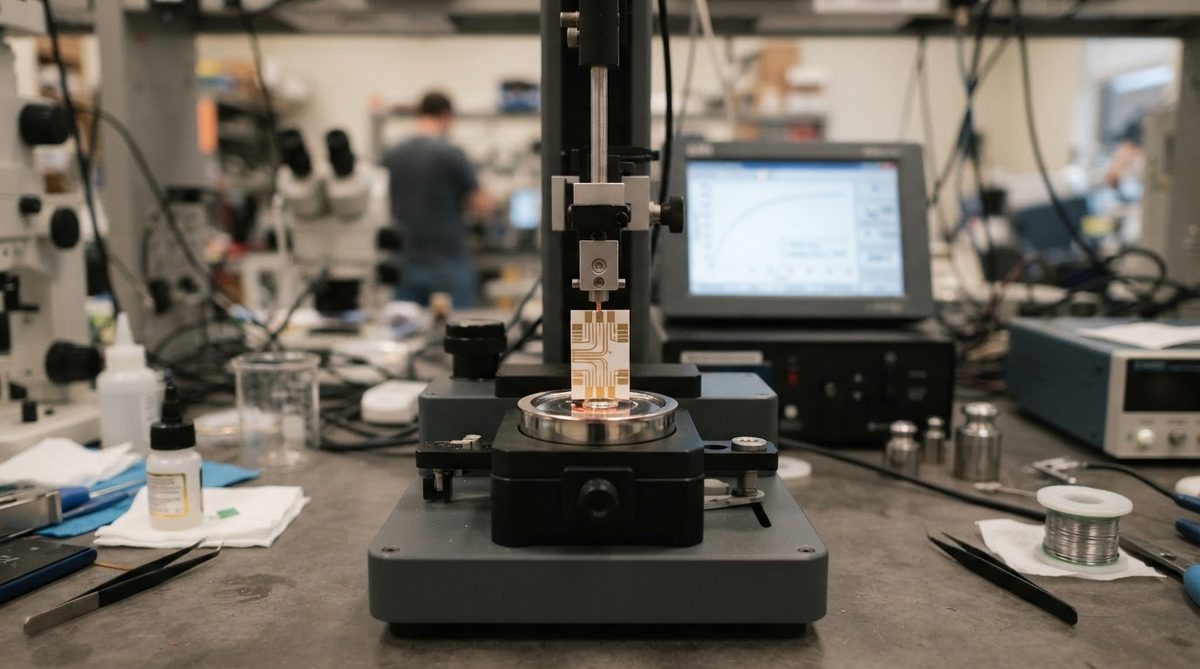 Wetting-balance test setup used to verify solderability of OSP-coated ceramic PCBs