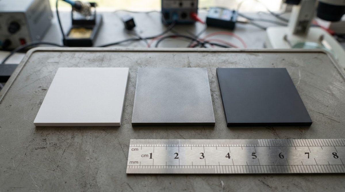Three ceramic substrate types compared: alumina, aluminum nitride, and silicon nitride