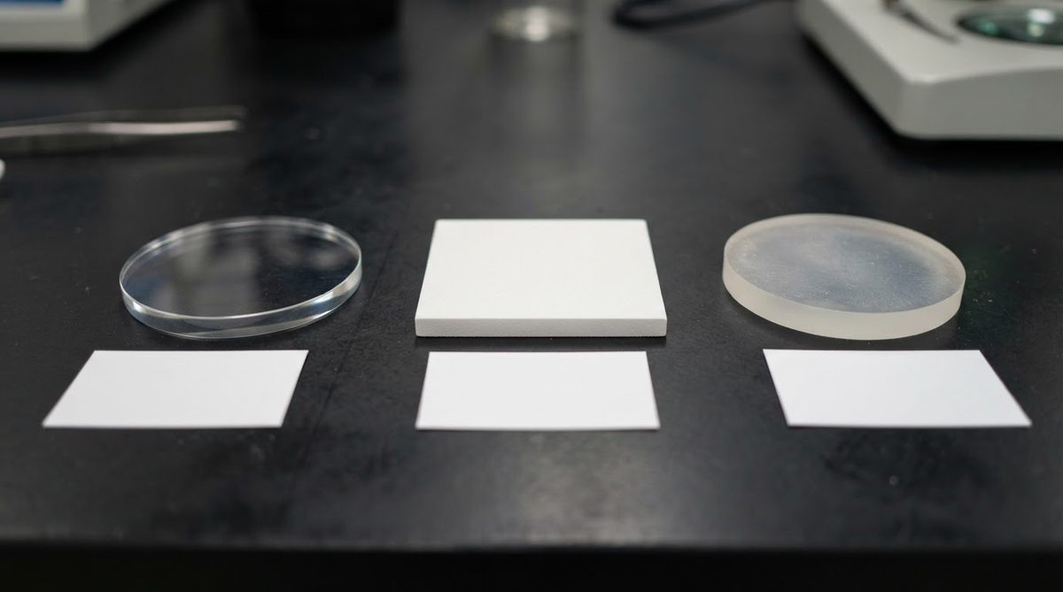 Three substrate types compared: sapphire, polycrystalline alumina, and fused quartz