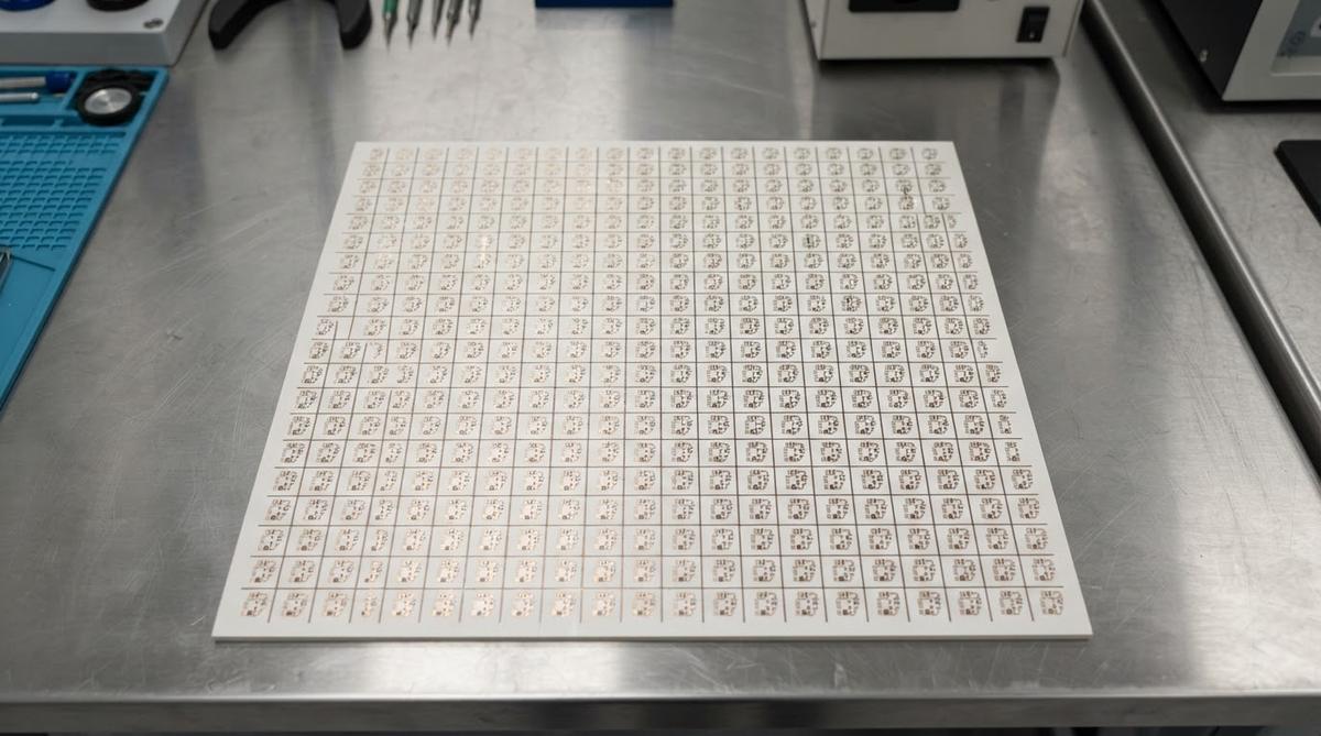 Ceramic panel with grid of sensor substrates ready for singulation