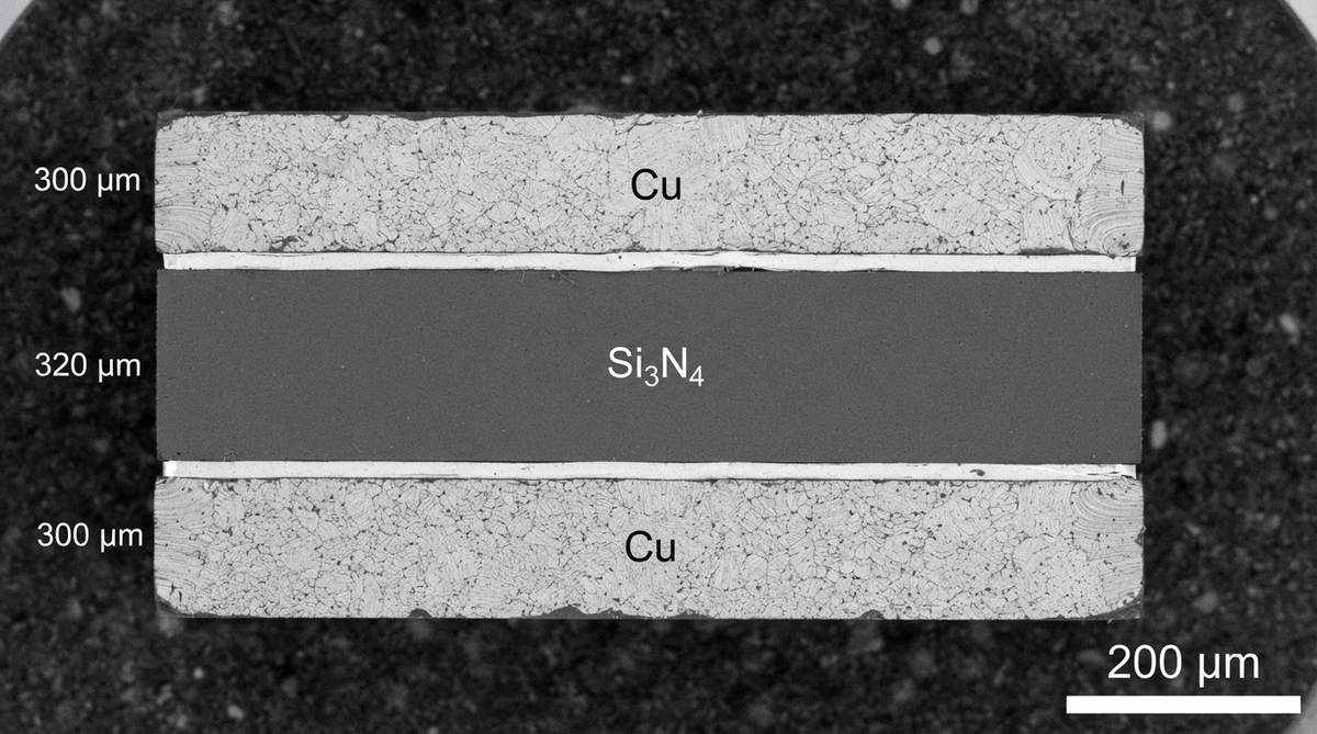 Cross-section of AMB power module with silicon nitride insulating layer