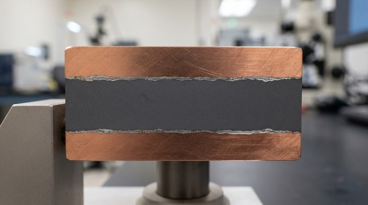 Cross-section of AMB copper bonded to a silicon nitride substrate