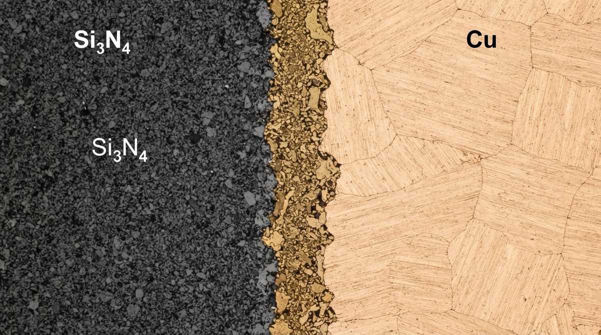 Cross-section micrograph showing TiN bonding layer between copper and Si3N4