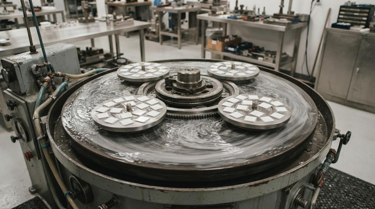 Planetary lapping machine processing ceramic substrates with diamond abrasive slurry