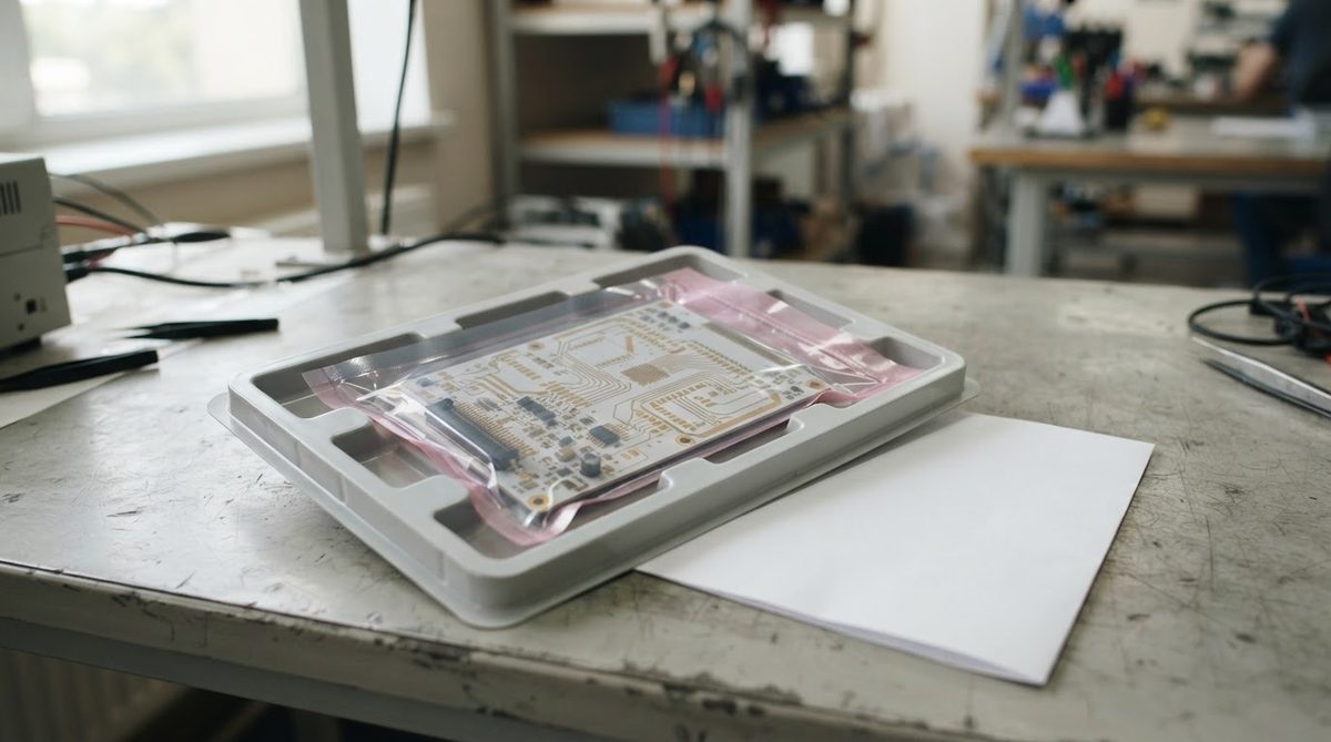 One ceramic PCB in ESD packaging ready for shipment