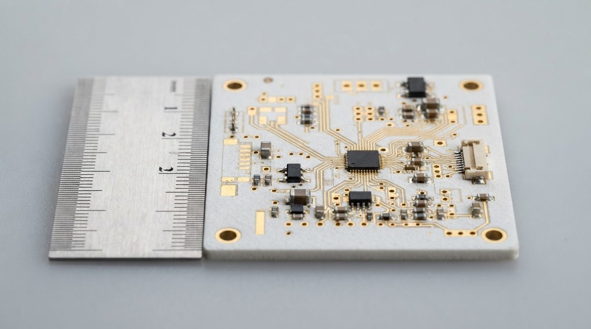 Fired ceramic substrate with ruler showing post-sintering dimensions