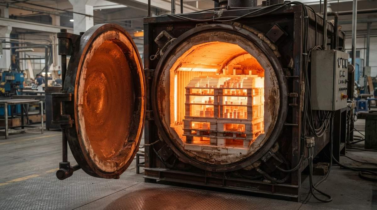 High-temperature sintering furnace loaded with ceramic substrate blanks