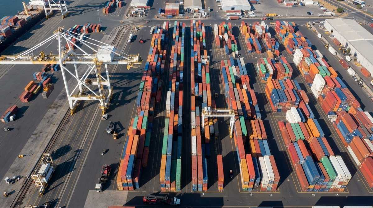 Shipping containers at a U.S. port of entry for electronics imports