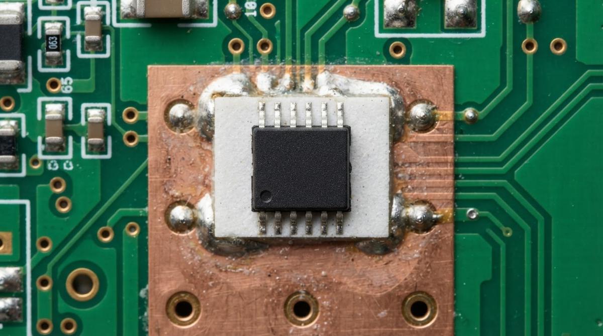 Ceramic thermal jumper soldered between a power IC and copper ground plane