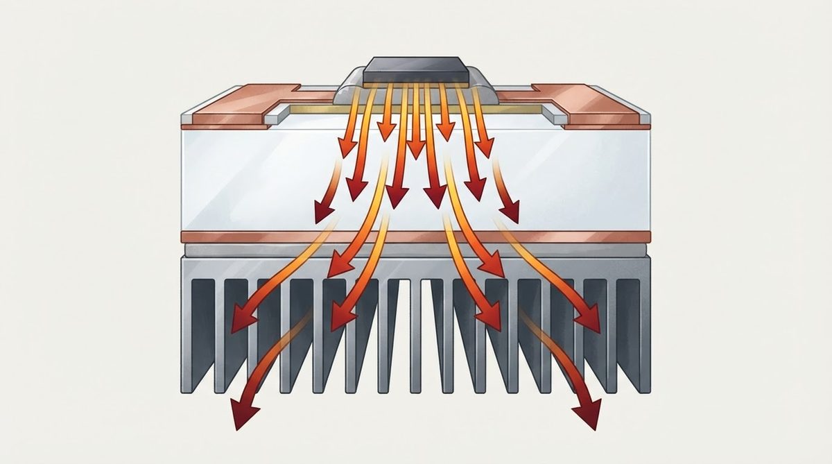 Layered thermal path from die through ceramic substrate to heatsink