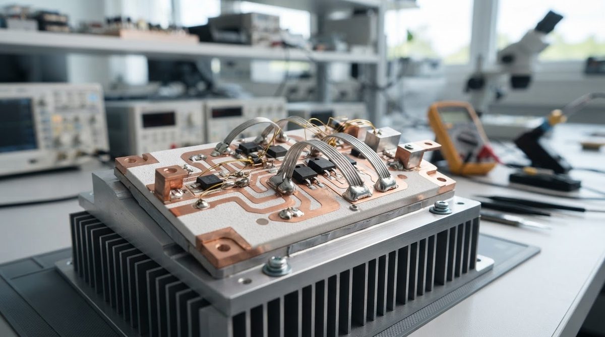 Power module with thick copper ceramic substrate mounted on a heat sink