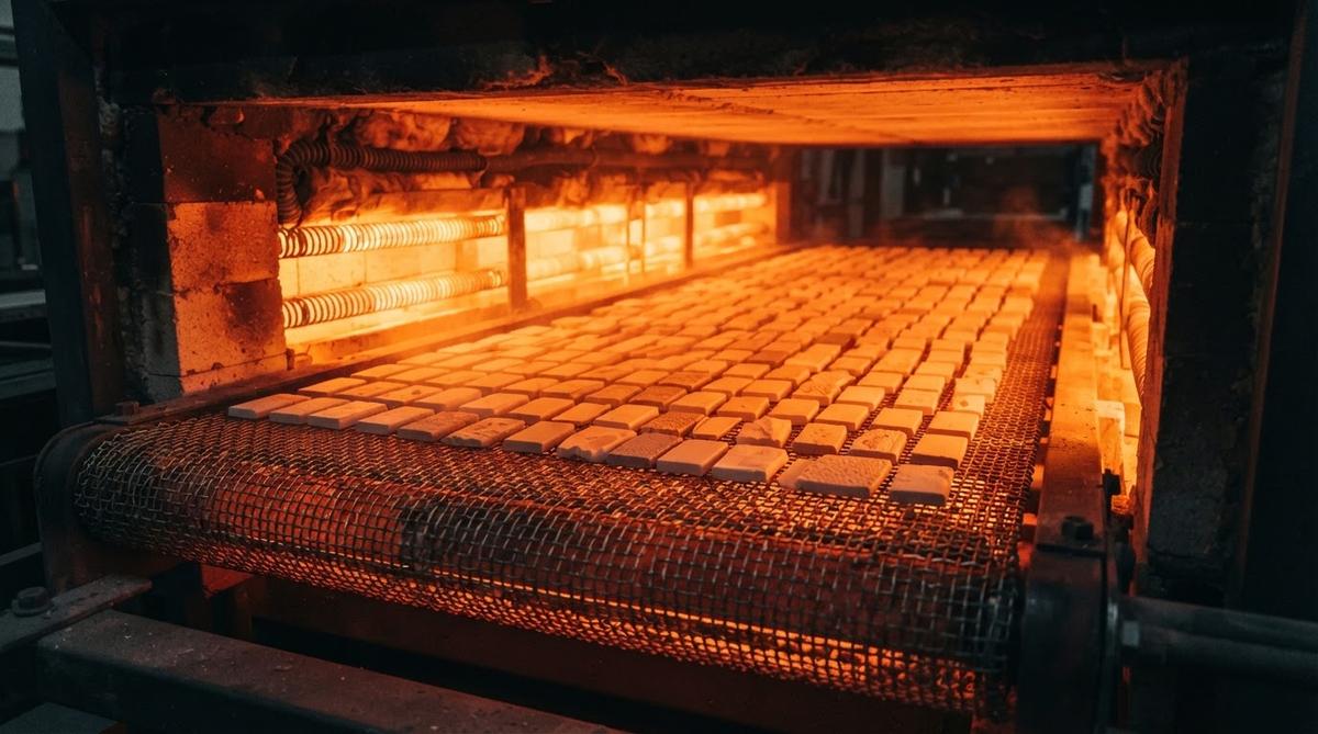 Ceramic substrates passing through a thick film belt furnace during firing