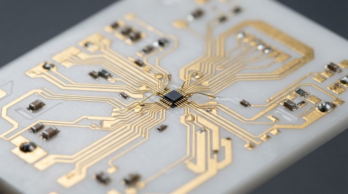 Fine-pitch thin film gold traces on a polished ceramic substrate