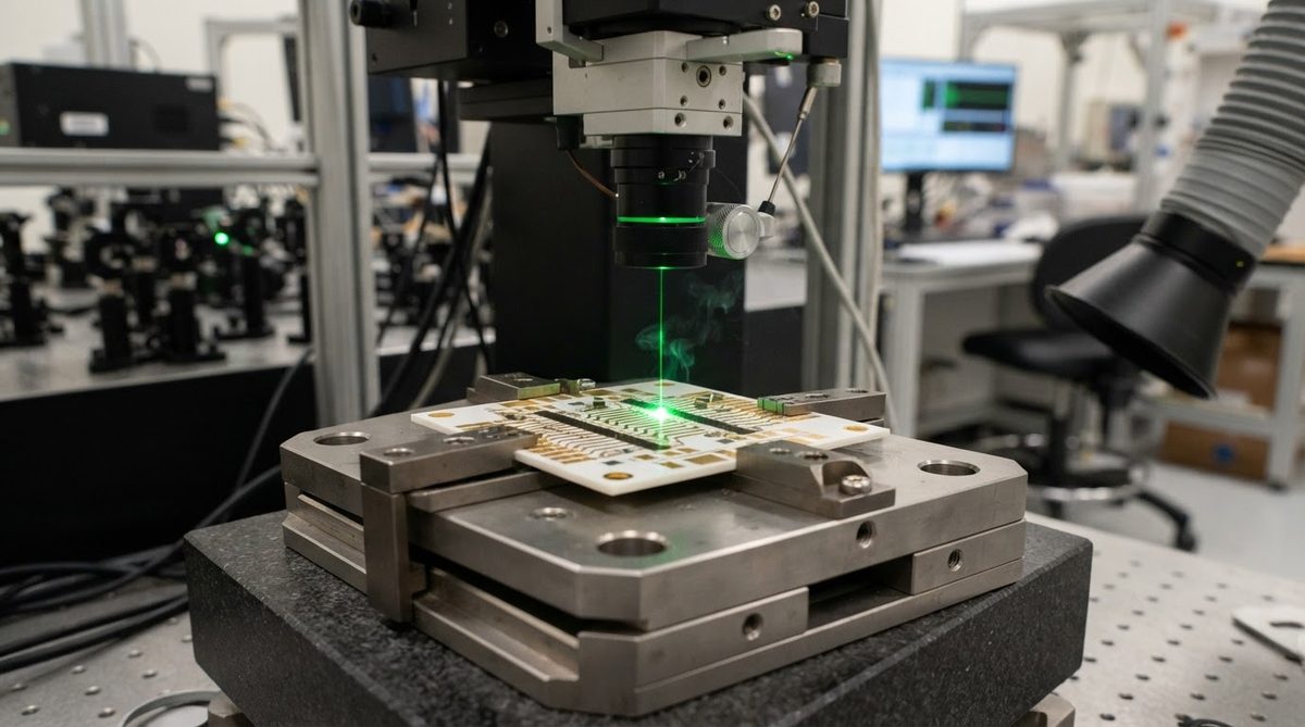 Laser trimming a thin film resistor on a ceramic substrate