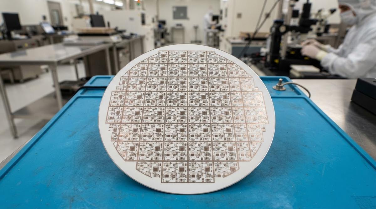 Patterned thin film ceramic wafer before laser scribing and singulation