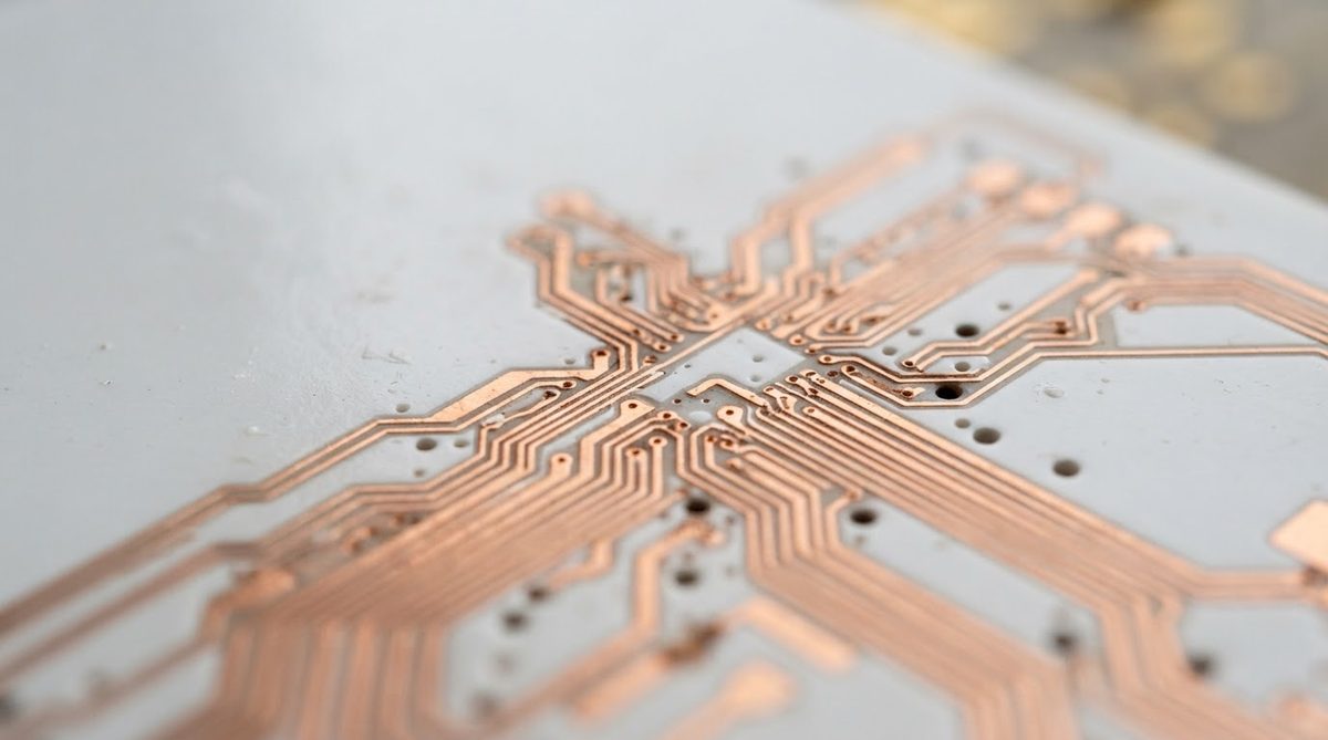 Fine copper traces on a DPC-metallized alumina ceramic substrate