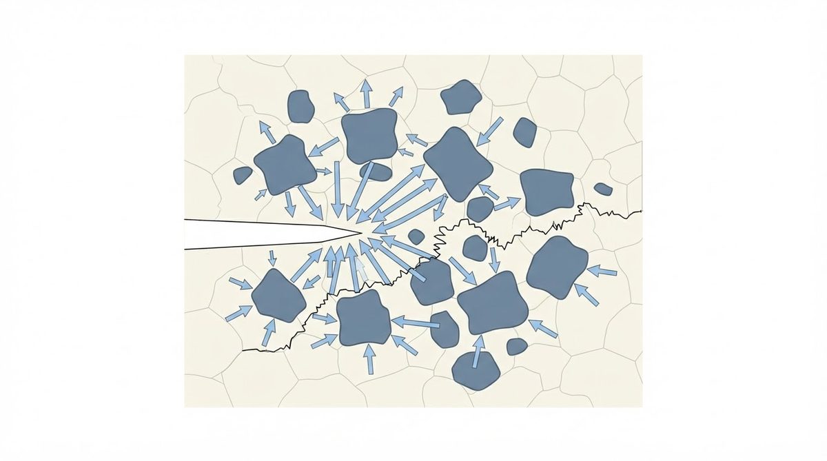 Diagram of transformation toughening mechanism at a crack tip in ZTA ceramic