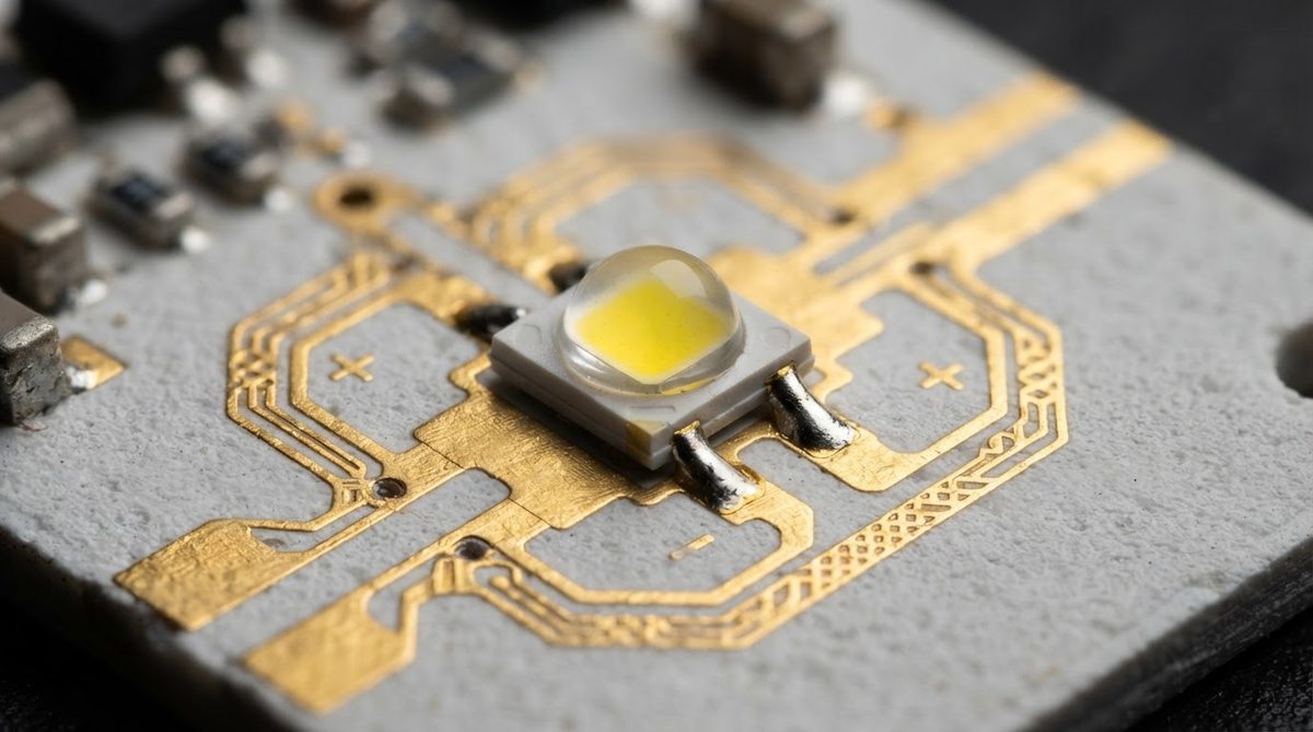 High-power LED mounted on a gold-plated ceramic alumina substrate