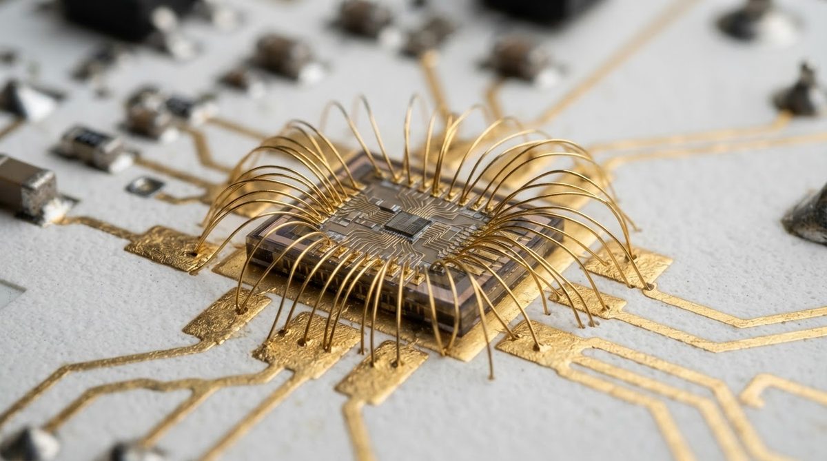 Ceramic hybrid circuit with gold wire bonds from die to substrate pads