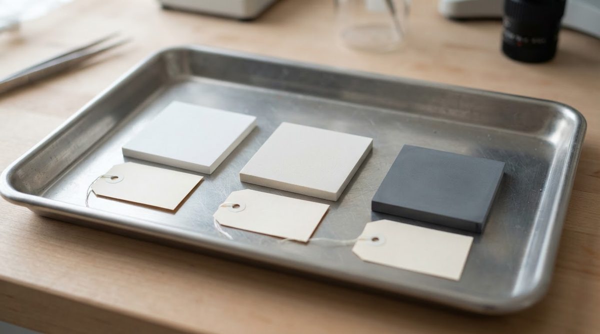 Three ceramic substrates compared side by side: 96% alumina, ZTA, and silicon nitride